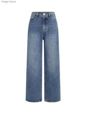 High Rise Wide Leg Cropped Jeans No Stretch Denim Pants